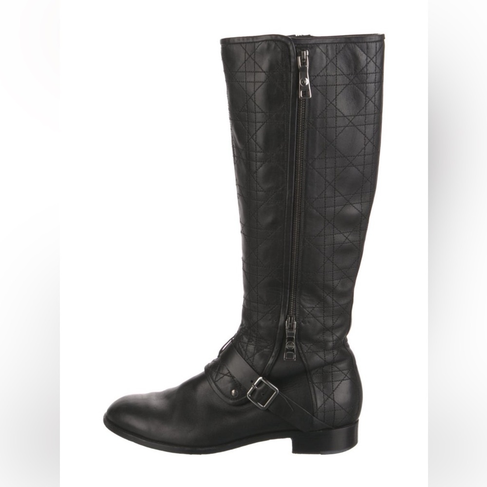 Dior Cannage Black Leather Knee Boots Moto Size 40/9 - Picture 3 of 8